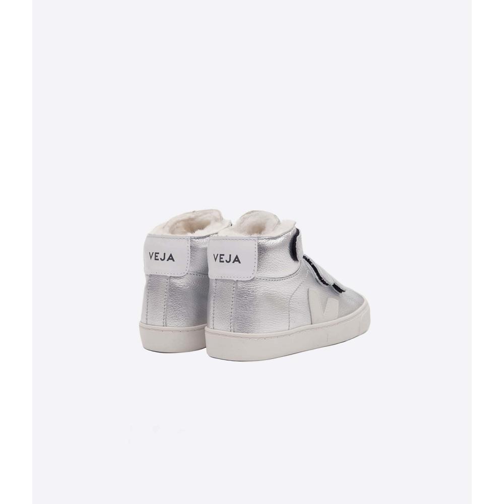 Kids' Veja ESPLAR MID FURED LEATHER High Tops Silver | SG 690NWY